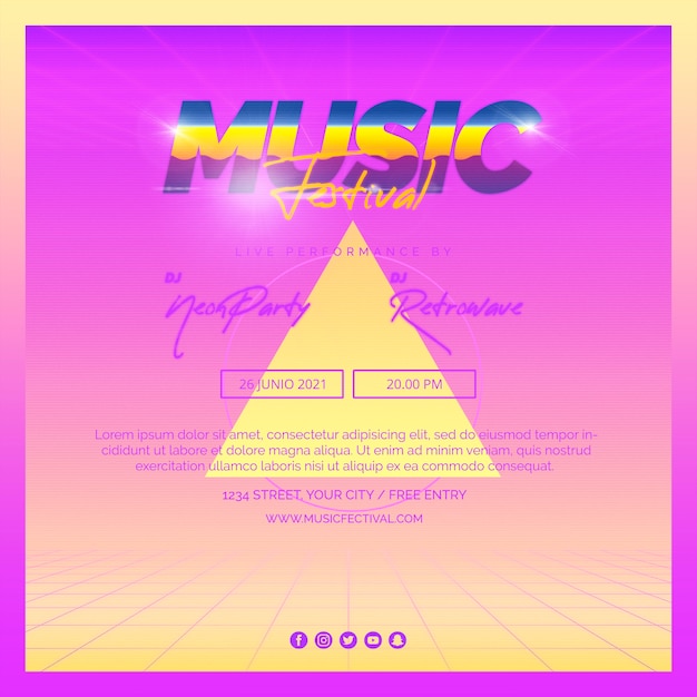 Free PSD square post template for 80s music festival