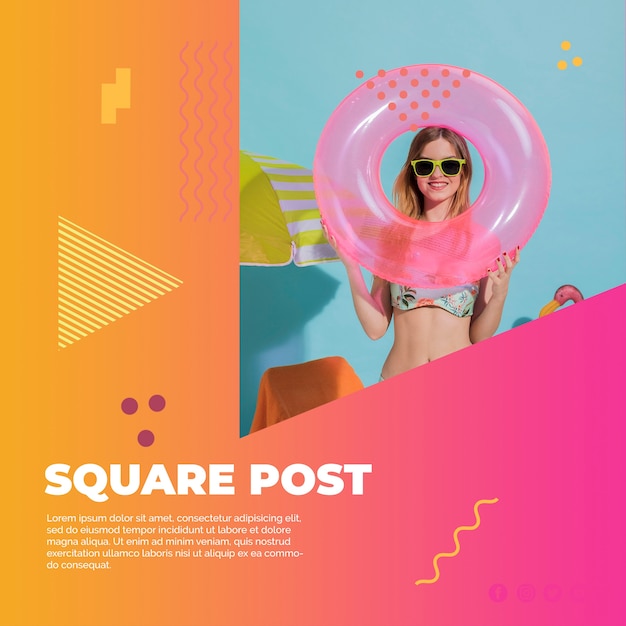 Free PSD square post template in memphis style with summer concept