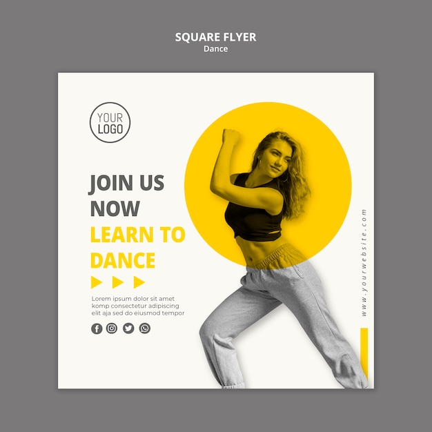 Free PSD squared flyer template for dance lessons