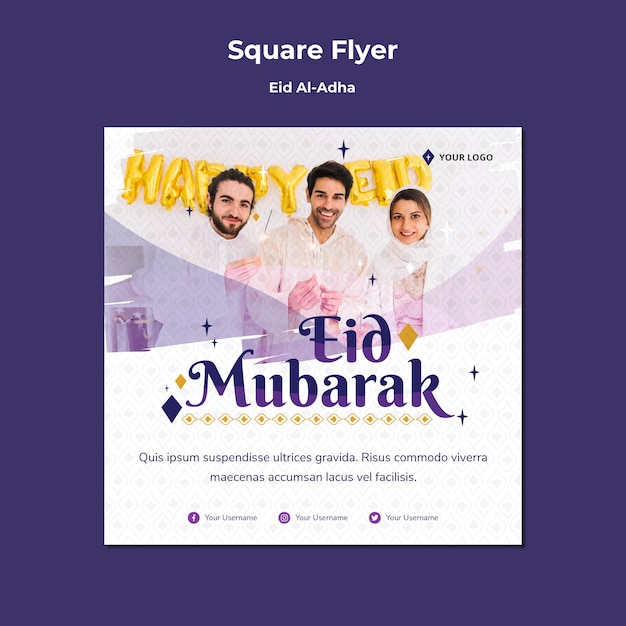 Free PSD squared flyer template for eid mubarak