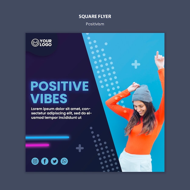 Free PSD squared flyer template for optimism and positivism