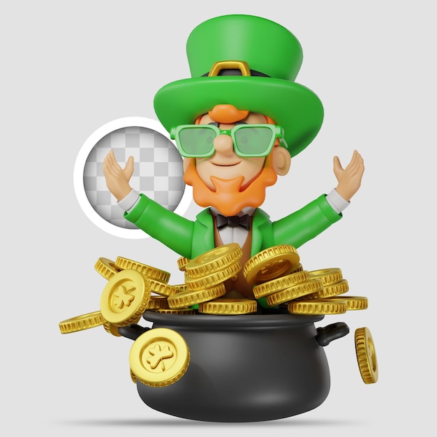 Free PSD st patricks character celebrating with coins