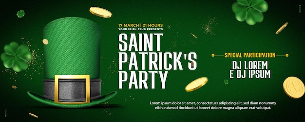 Free PSD st patricks party social media banner flyer with special appearances