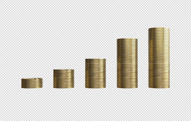 Free PSD stacks of coins arranged in a bar graph on transparent background