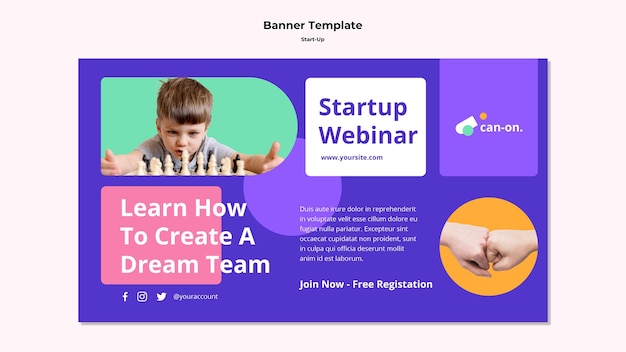 Start-up banner template with photo