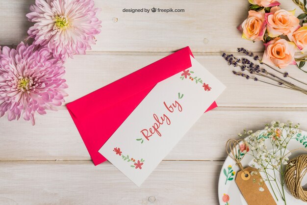 Stationery wedding mockup with red envelope