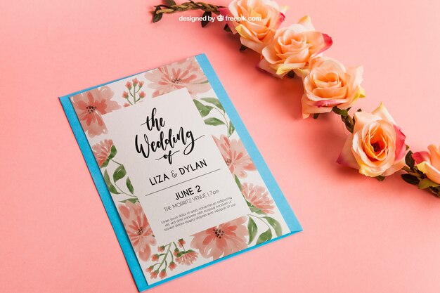 Stationery wedding mockup with roses