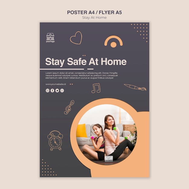 Free PSD stay at home concept poster template