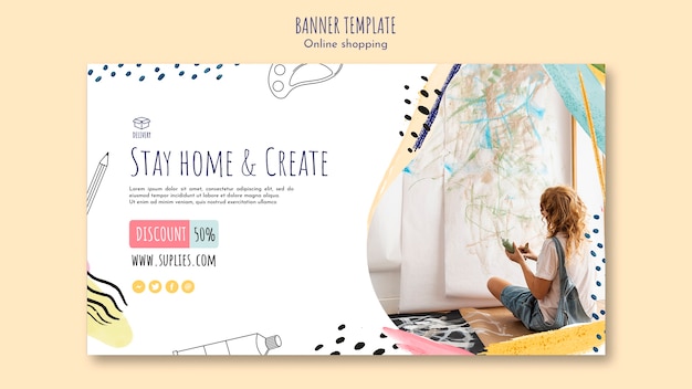 Free PSD stay home and create banner template