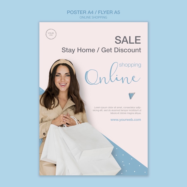 Free PSD stay home and shop online poster template