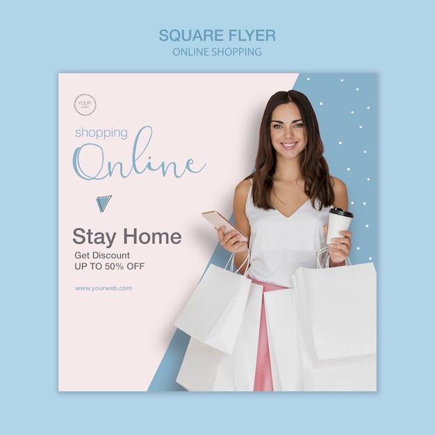 Free PSD stay home shop online square flyer template