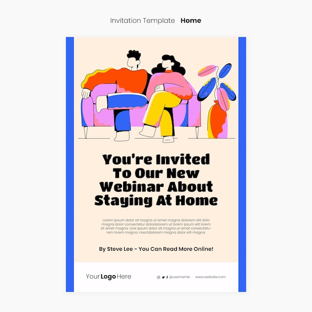 Free PSD staying at home invitation template