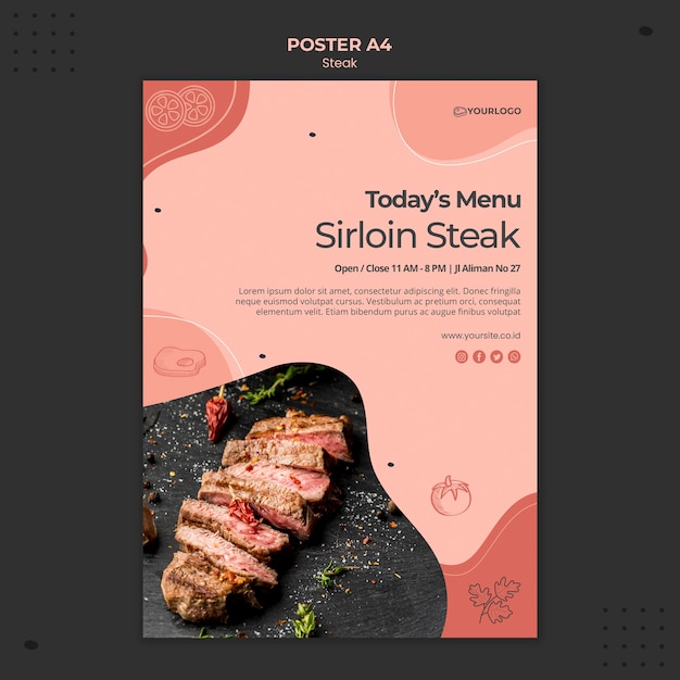 Free PSD steak poster template concept