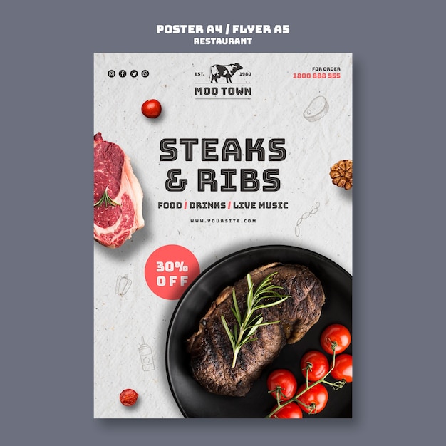 Steak restaurant flyer template