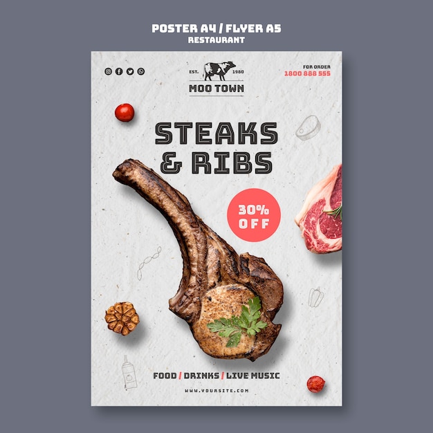 Free PSD steak restaurant poster template