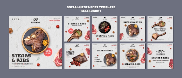 Free PSD steak restaurant template social media post