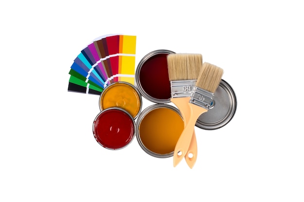 Still life of colorful paint cans isolated