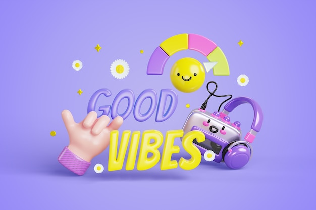 Free PSD still life of  positive vibes rendering