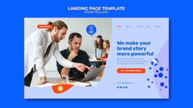 Free PSD storytelling landing page template with photo