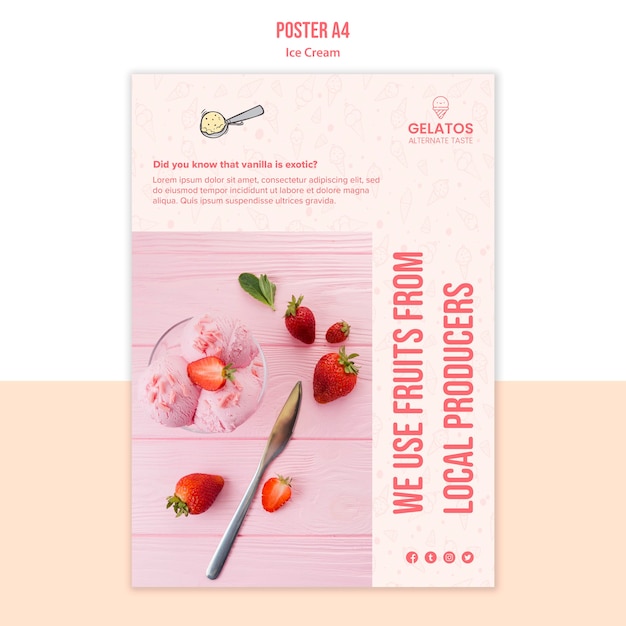 Free PSD strawberry ice cream poster template