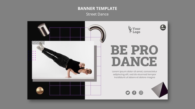 Free PSD street dance horizontal banner template with photo