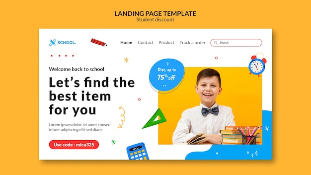 Free PSD student discounts landing page template