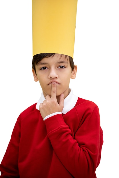 Free PSD studio portrait of young boy with paper crown