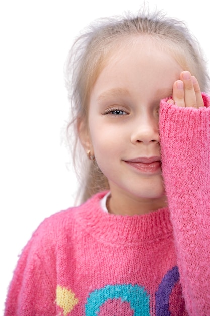 Free PSD studio portrait of young girl with cozy sweater