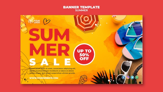 Summer banner on sand with flip flops