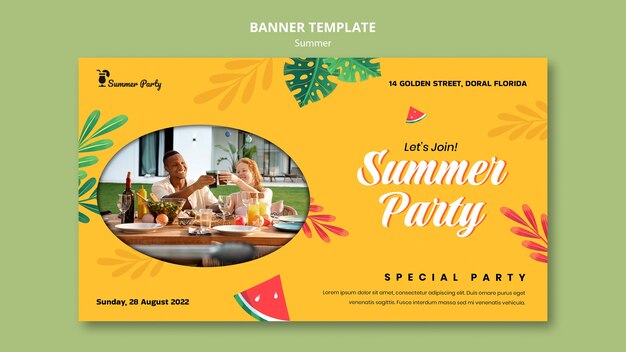 Summer banner template with watermelon