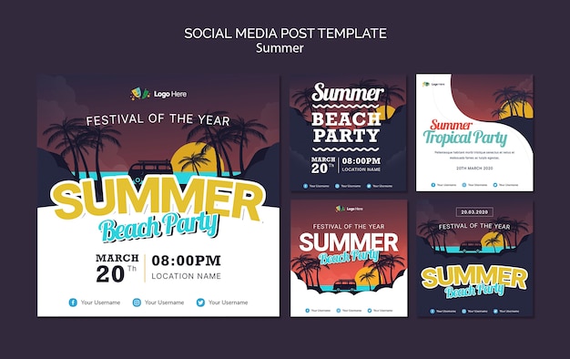 Summer beach party social media post template