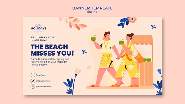 Free PSD summer beach resort horizontal banner template