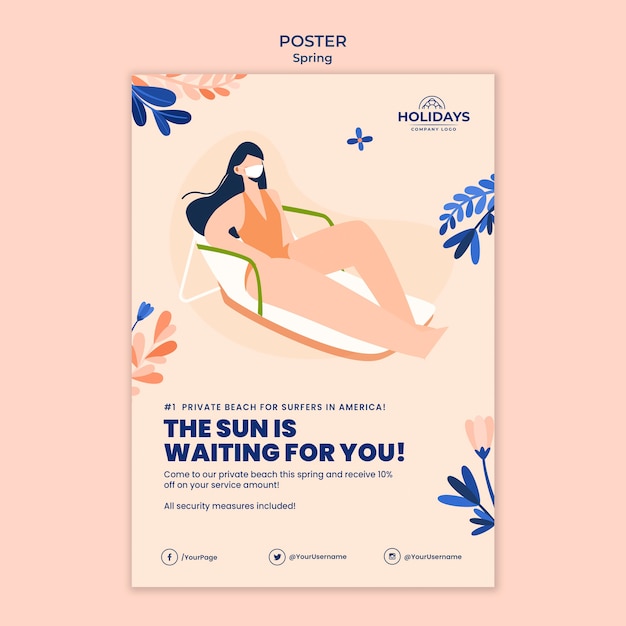 Summer beach resort vertical poster template