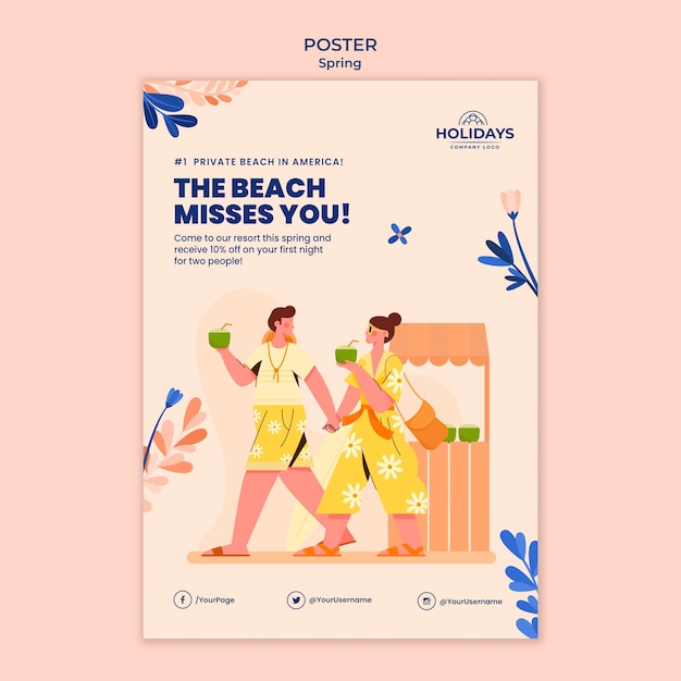 Free PSD summer beach resort vertical poster template