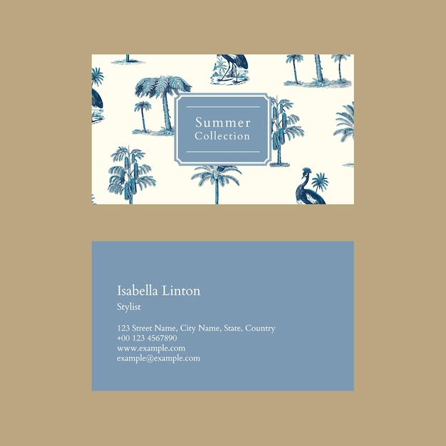 Free PSD summer business card template psd with tropical background