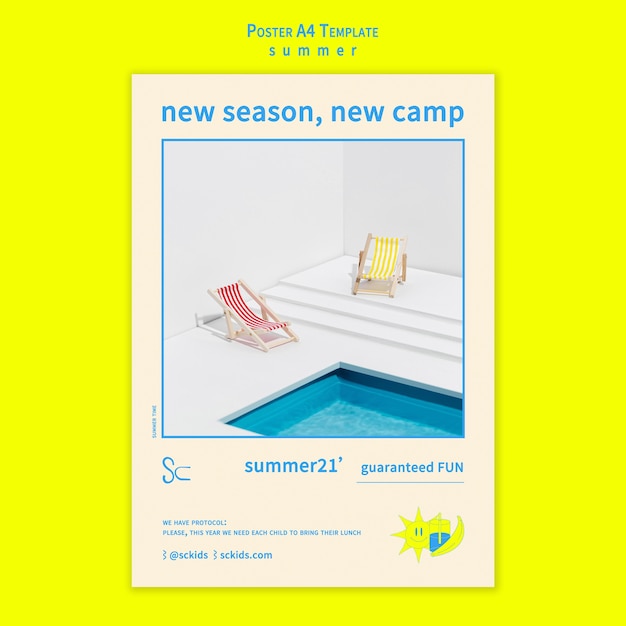 Free PSD summer camp with pool poster template