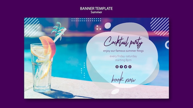 Free PSD summer cocktail banner template with photo