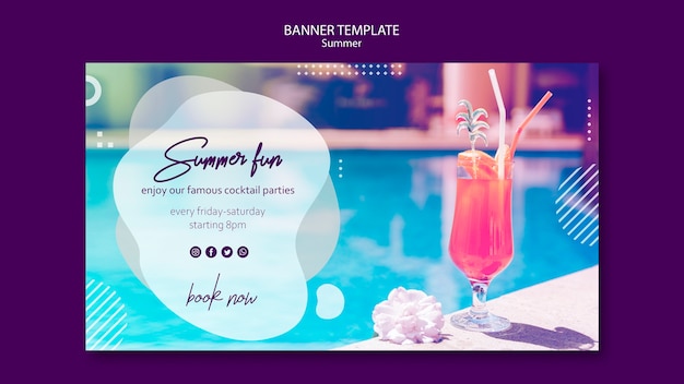 Free PSD summer cocktail banner template with picture