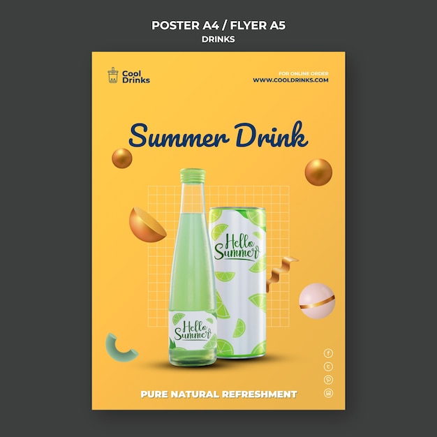 Free PSD summer drinks pure refreshment juice flyer