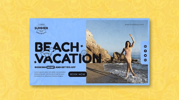 Free PSD summer holiday horizontal banner template