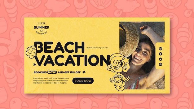 Free PSD summer holiday horizontal banner template