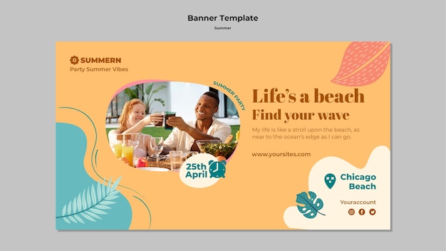 Summer horizontal banner template with leaves