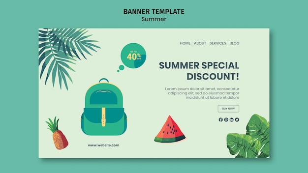 Free PSD summer horizontal banner template