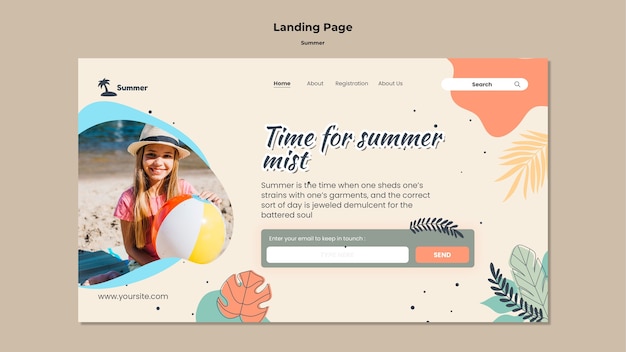 Free PSD summer landing page template with colorful leaves