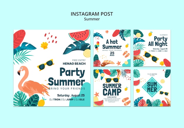 Free PSD summer party  instagram posts