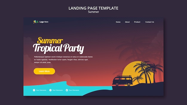 Free PSD summer party landing page template