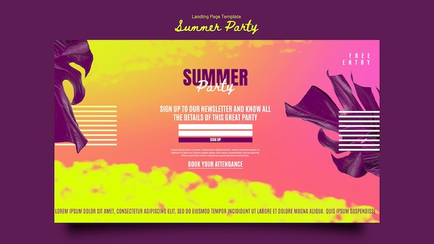 Free PSD summer party landing page template