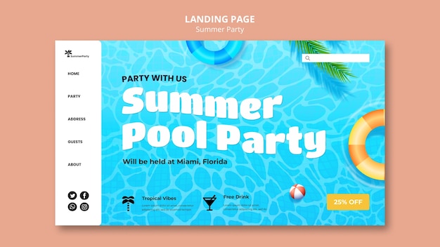 Free PSD summer party landing page template