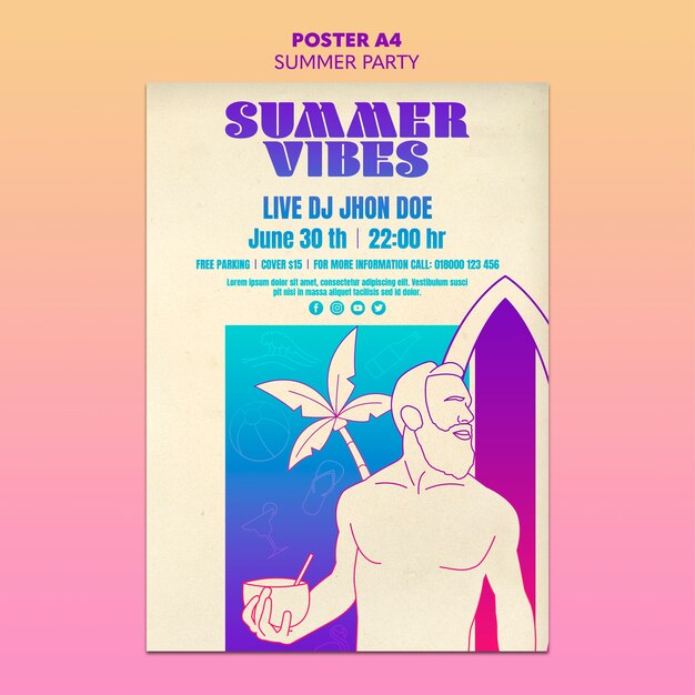 Free PSD summer party poster template theme