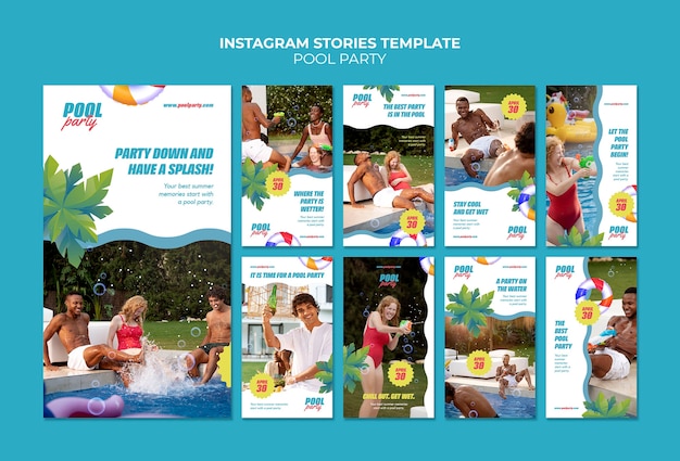 Free PSD summer pool party instagram stories collection